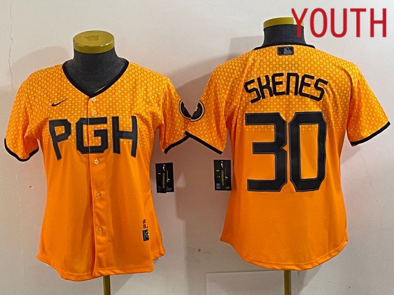 Youth Pittsburgh Pirates #30 Skenes Yellow City Edition 2024 Nike MLB Jersey style 4->women mlb jersey->Women Jersey